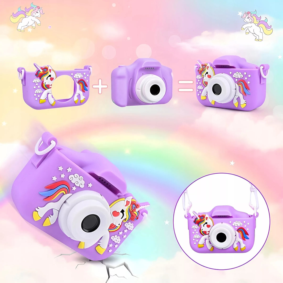 Vaikiškas skaitmeninis fotoaparatas „ZeeTech“ su vienaragiu, 40 Mpx, žaidimai, 32 GB kortelė