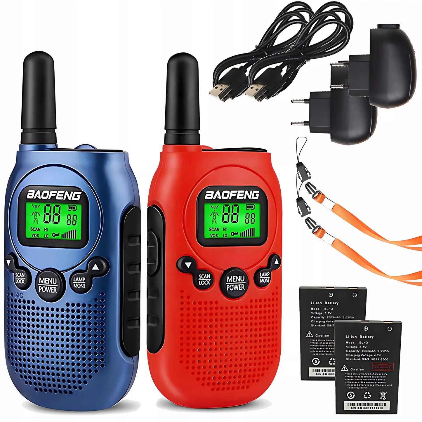 Vaikiškos radijo stotelės BAOFENG BF-T6 Panda PMR, LED žibintuvėlis, USB, 2 vnt.