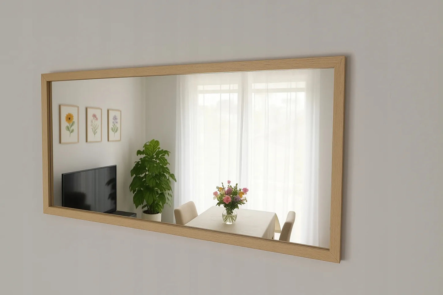 Veidrodis mediniame rėme 40x70 cm – natūrali mediena – vertikalus/horizontalus