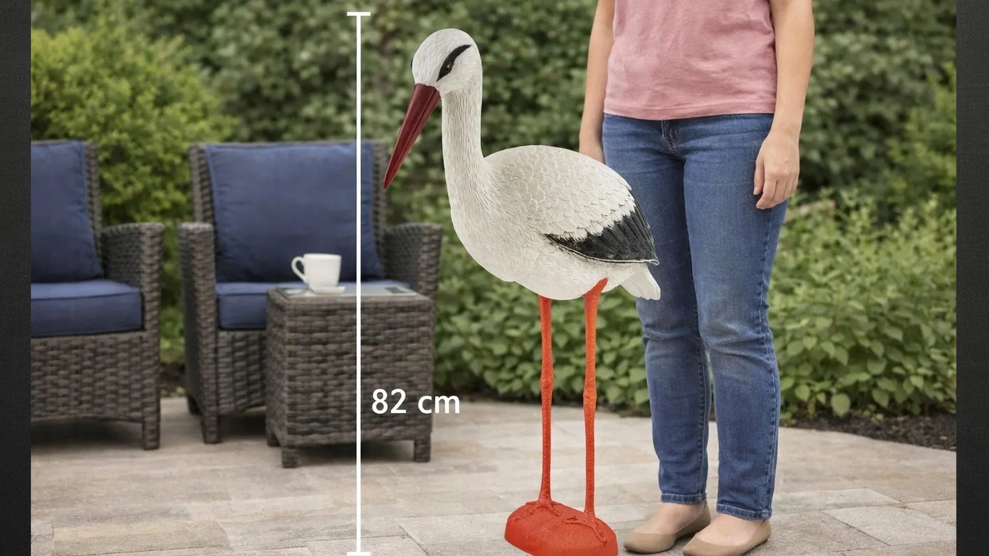 VEZO didelis stovintis gandras, kaip gyvas, sodo figūrėlė, sodo dekoracija 82 cm