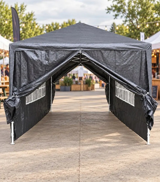 VidaXL juodas sodo paviljonas, 3 × 4 m