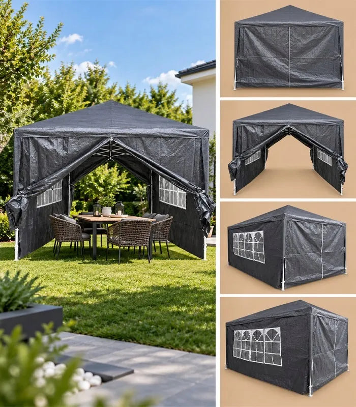 VidaXL juodas sodo paviljonas, 3 × 4 m