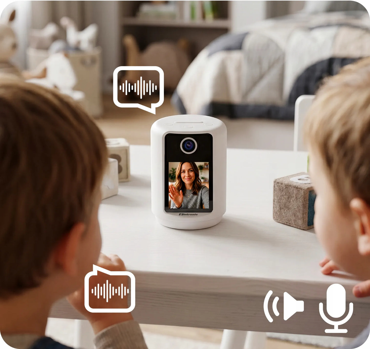 Vidinis „Wi-Fi“ besisukantis fotoaparatas, elektroninė auklė 2K su naktine lempa ir ekranu