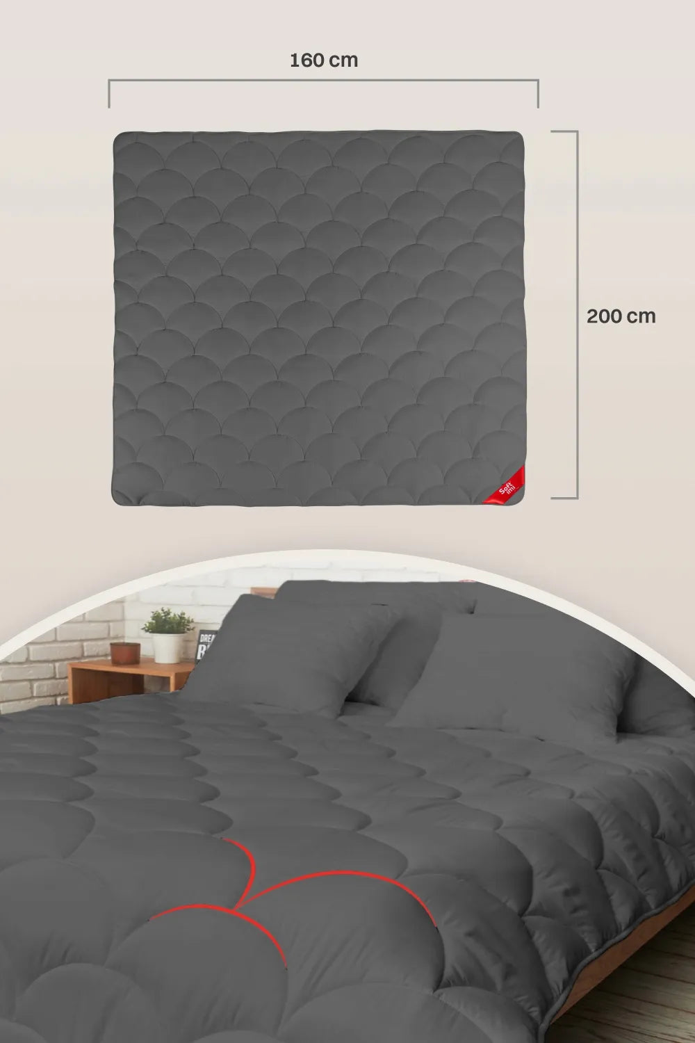 Visasezoninė antialerginė antklodė 160x200 pilka, pagaminta Lenkijoje