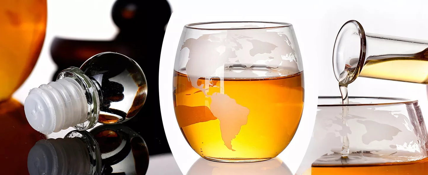 Viskio rinkinys su gaublio formos grafinu, 2 taurėmis, akmenukais ir žnyplėmis, 850 ml, dovana