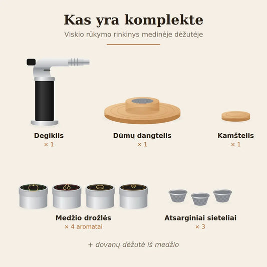 Viskio rūkymo rinkinys „Smoker“ medinėje dėžutėje – dovana vyrui