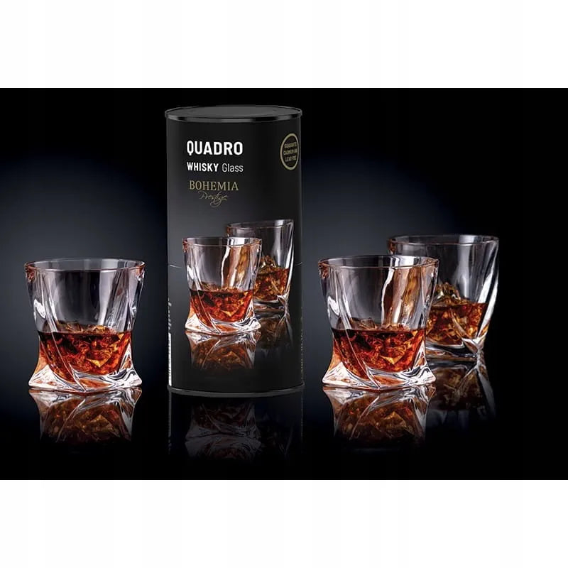 Viskio stiklinės Bohemia QUADRO 340 ml 2 vnt. dekoratyvioje tūbelėje – puiki dovana