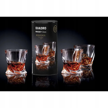 Viskio stiklinės Bohemia QUADRO 340 ml 2 vnt. dekoratyvioje tūbelėje – puiki dovana