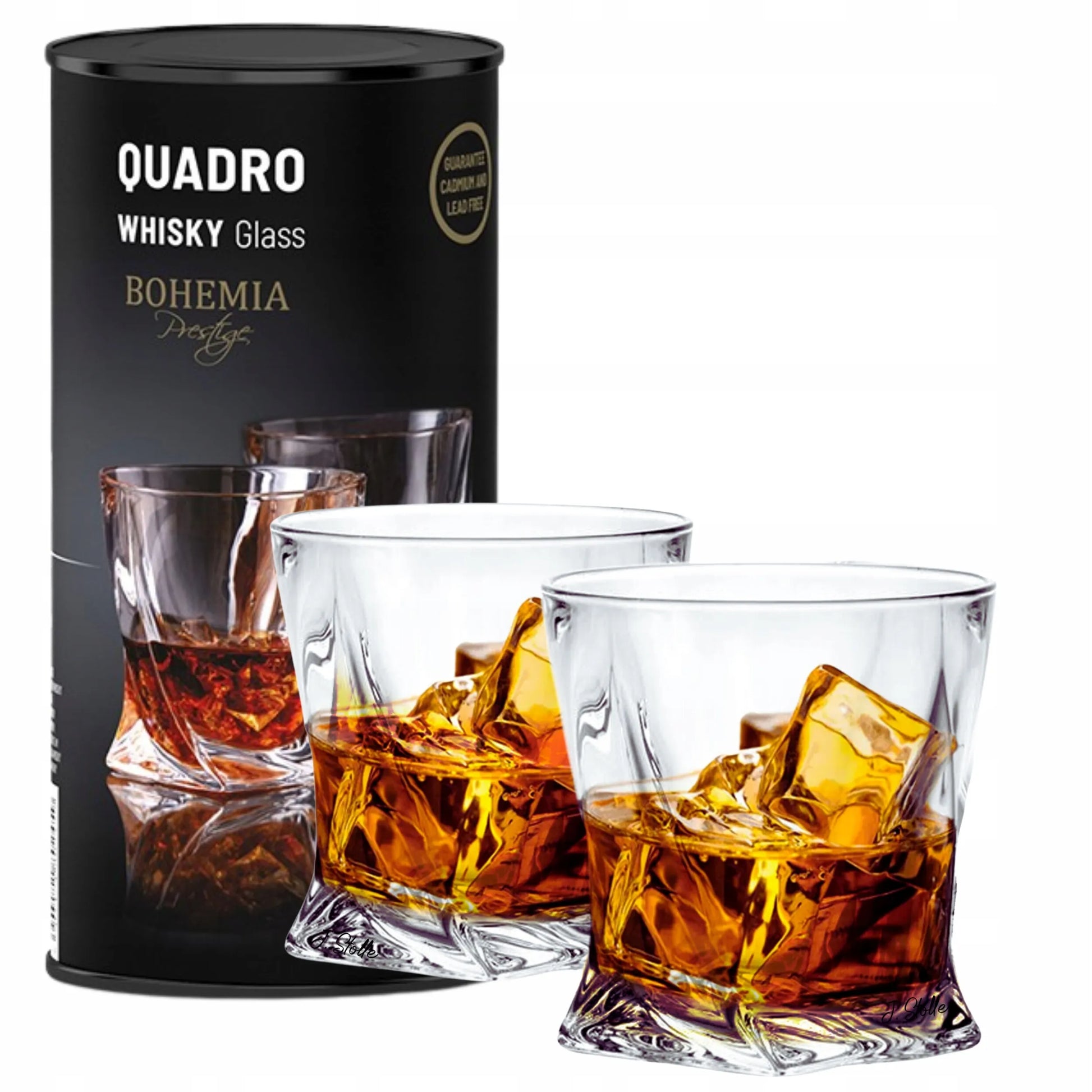 Viskio stiklinės Bohemia QUADRO 340 ml 2 vnt. dekoratyvioje tūbelėje – puiki dovana