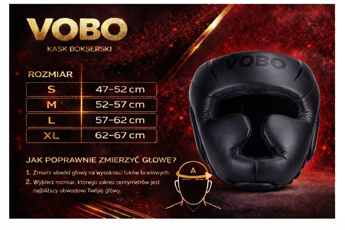 VOBO juodas bokso šalmas – sparingams ir treniruotėms, kikboksui bei Muay Thai, L dydis
