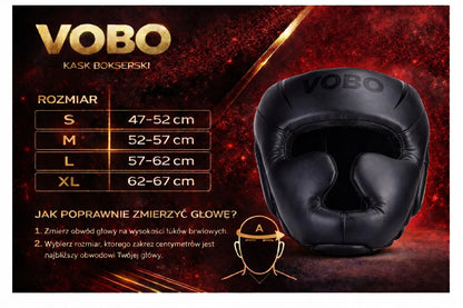 VOBO juodas bokso šalmas – sparingams ir treniruotėms, kikboksui bei Muay Thai, L dydis