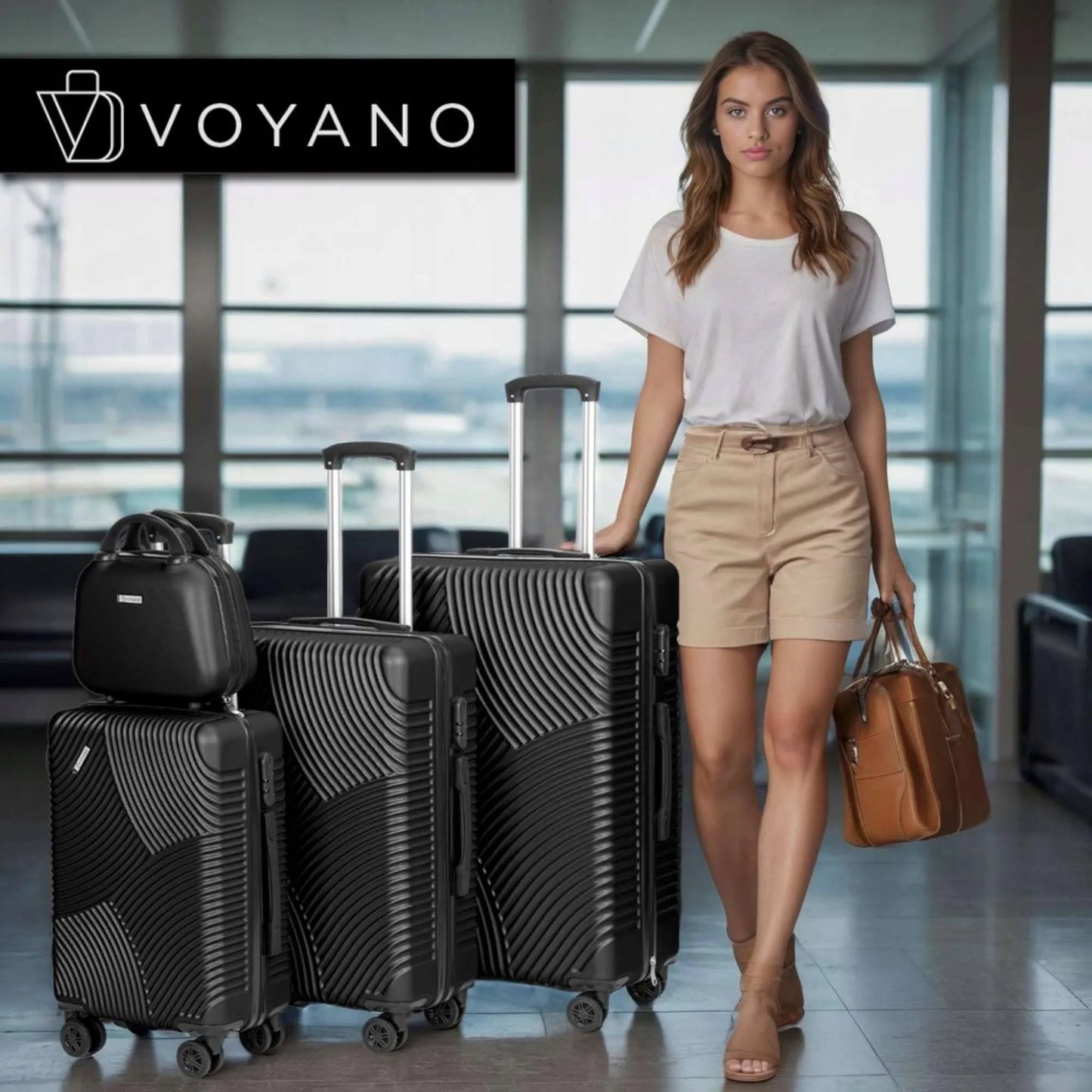 Voyano Azores kelioninių lagaminų rinkinys 4-in-1, juodas