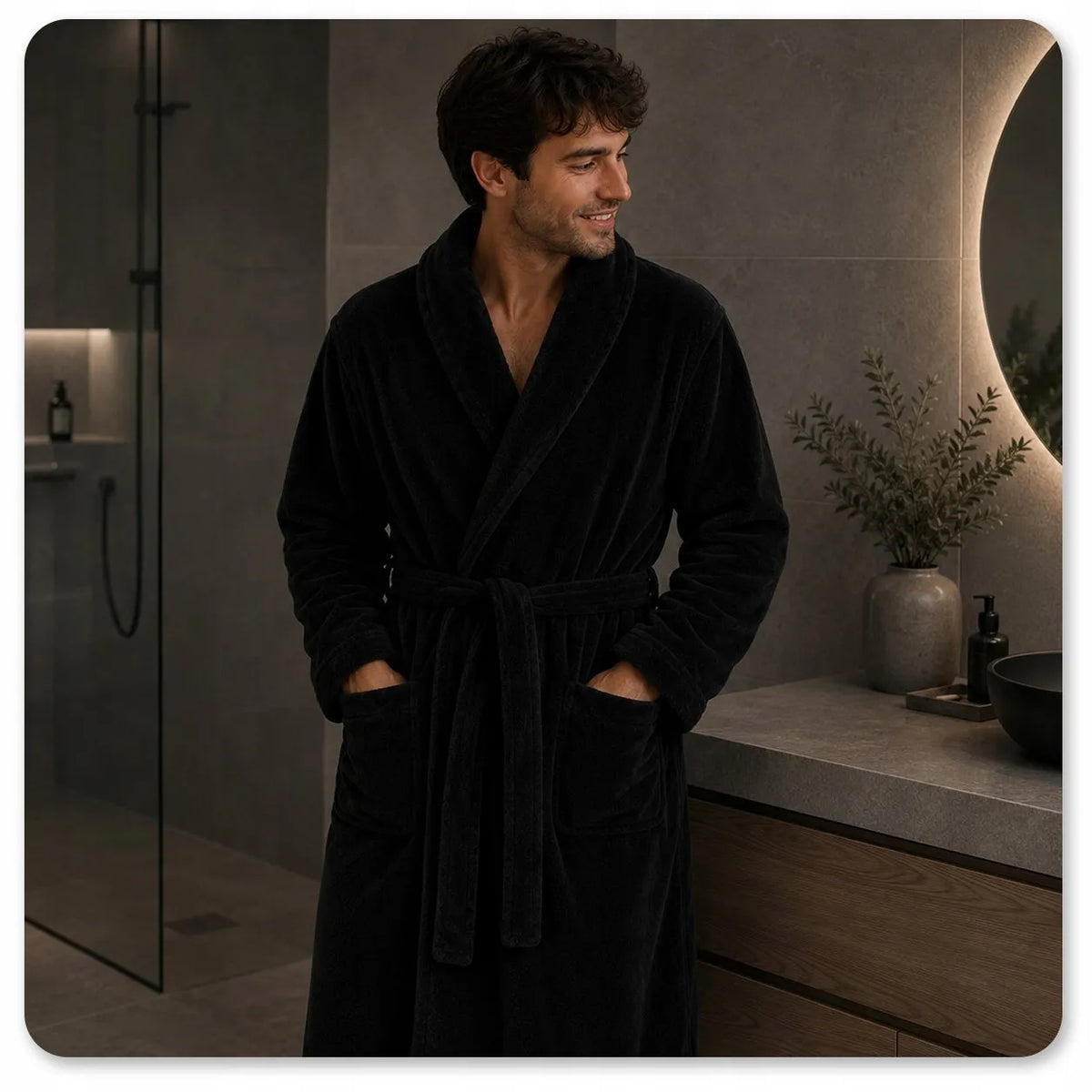 Vyriškas chalatas „Karisto“, šiltas, ilgas, minkštas, elegantiškas, universalus, 300 g/m²