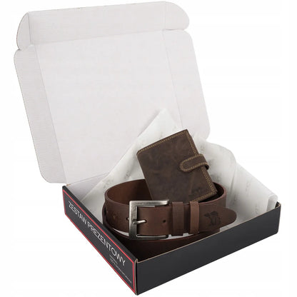 Vyriškas dovanų rinkinys Beltimore: odinis diržas, piniginė ir aukščiausios kokybės dėžutė