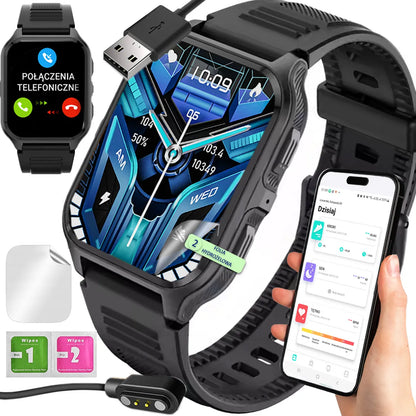 Vyriškas išmanusis laikrodis Smartwatch Pro, 300 mAh, Bluetooth skambučiai, lenkiškas meniu + ekrano plėvelė