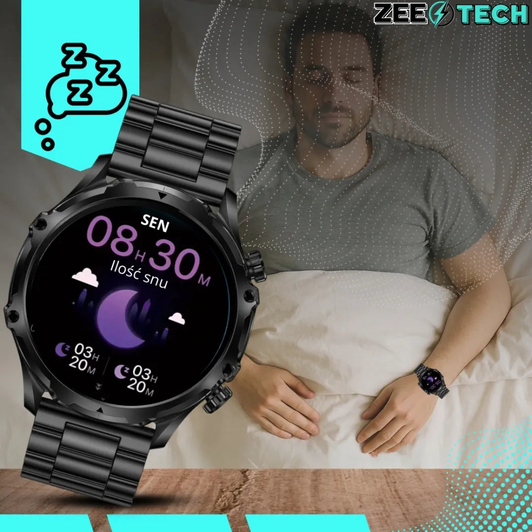 Vyriškas išmanusis laikrodis ZeeTech, skambučiai, lenkiškas meniu, didelis ekranas, apyrankė, žibintuvėlis