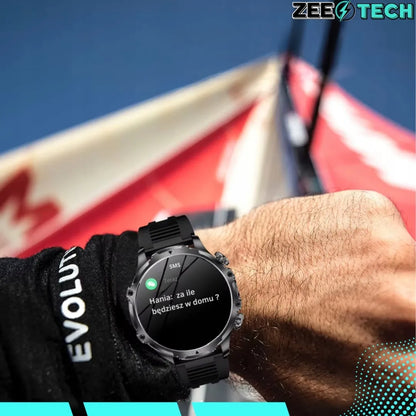 Vyriškas išmanusis laikrodis ZeeTech, skambučiai, lenkiškas meniu, didelis ekranas, apyrankė, žibintuvėlis