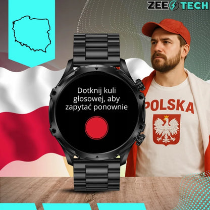 Vyriškas išmanusis laikrodis ZeeTech, skambučiai, lenkiškas meniu, didelis ekranas, apyrankė, žibintuvėlis