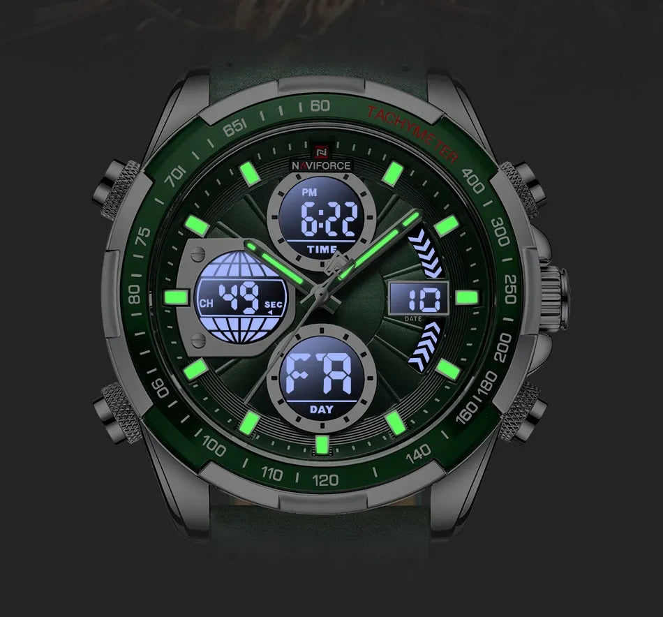 Vyriškas laikrodis NAVIFORCE tachometras odinis dirželis elegant sport LED