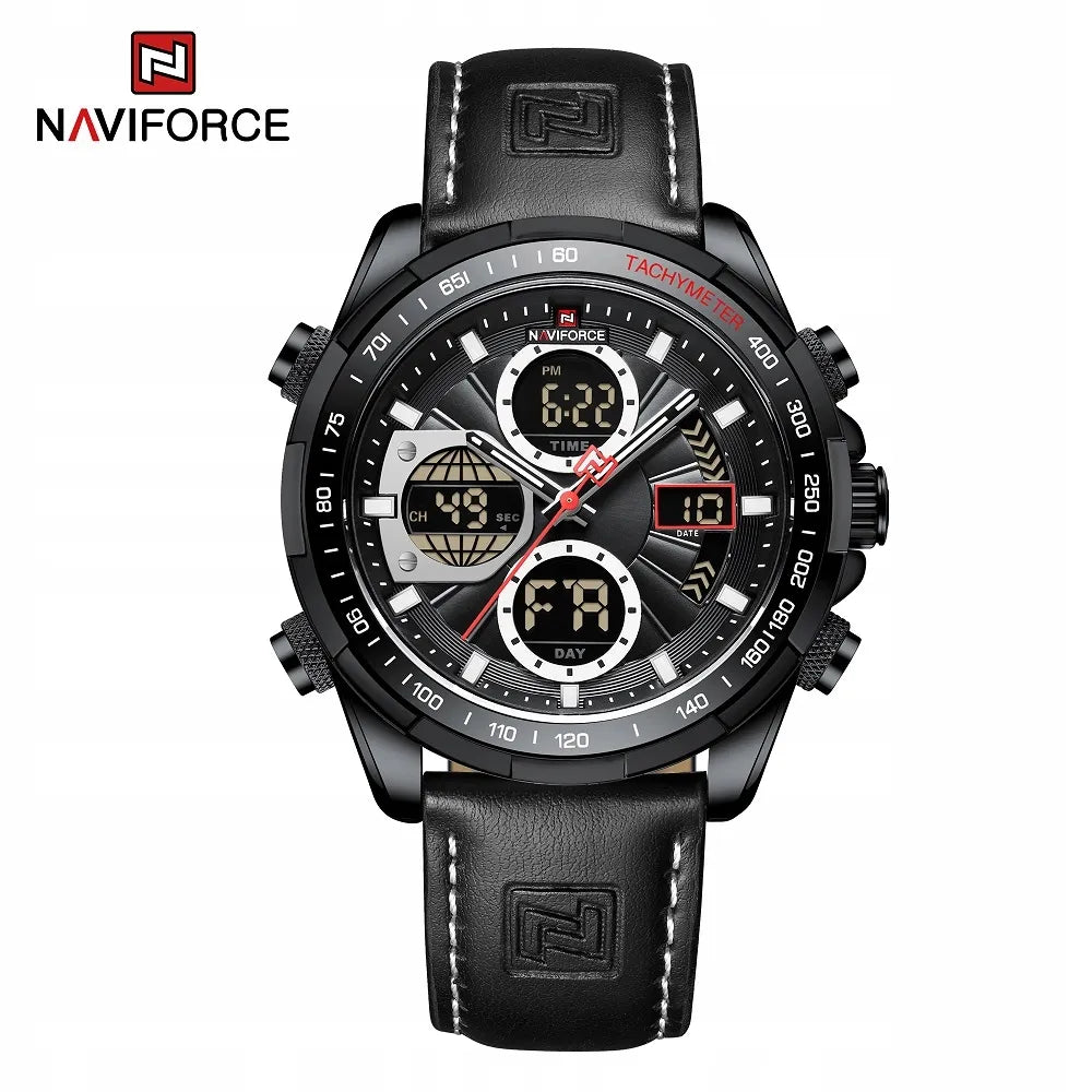 Vyriškas laikrodis NAVIFORCE tachometras odinis dirželis elegant sport LED