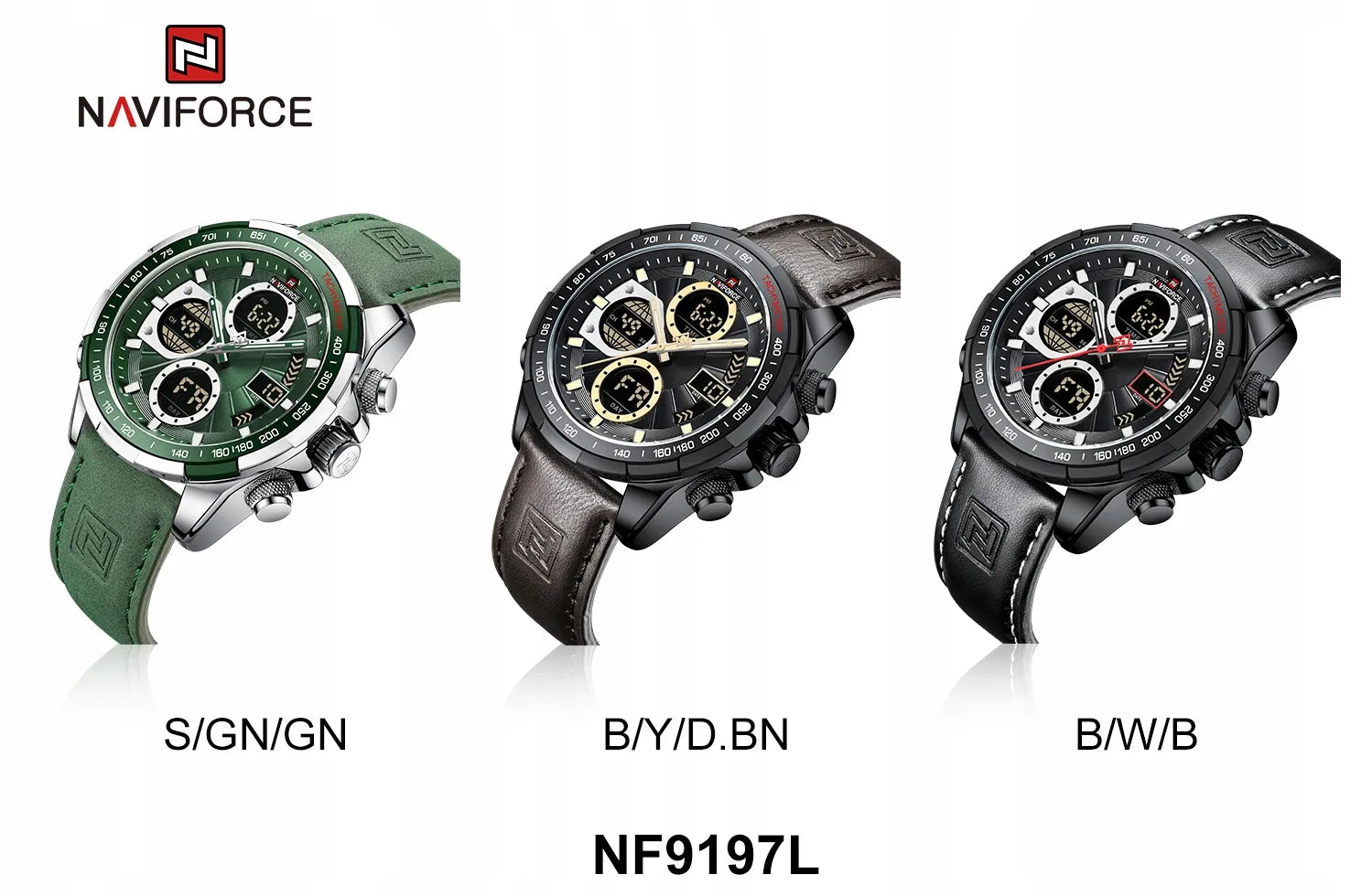 Vyriškas laikrodis NAVIFORCE tachometras odinis dirželis elegant sport LED