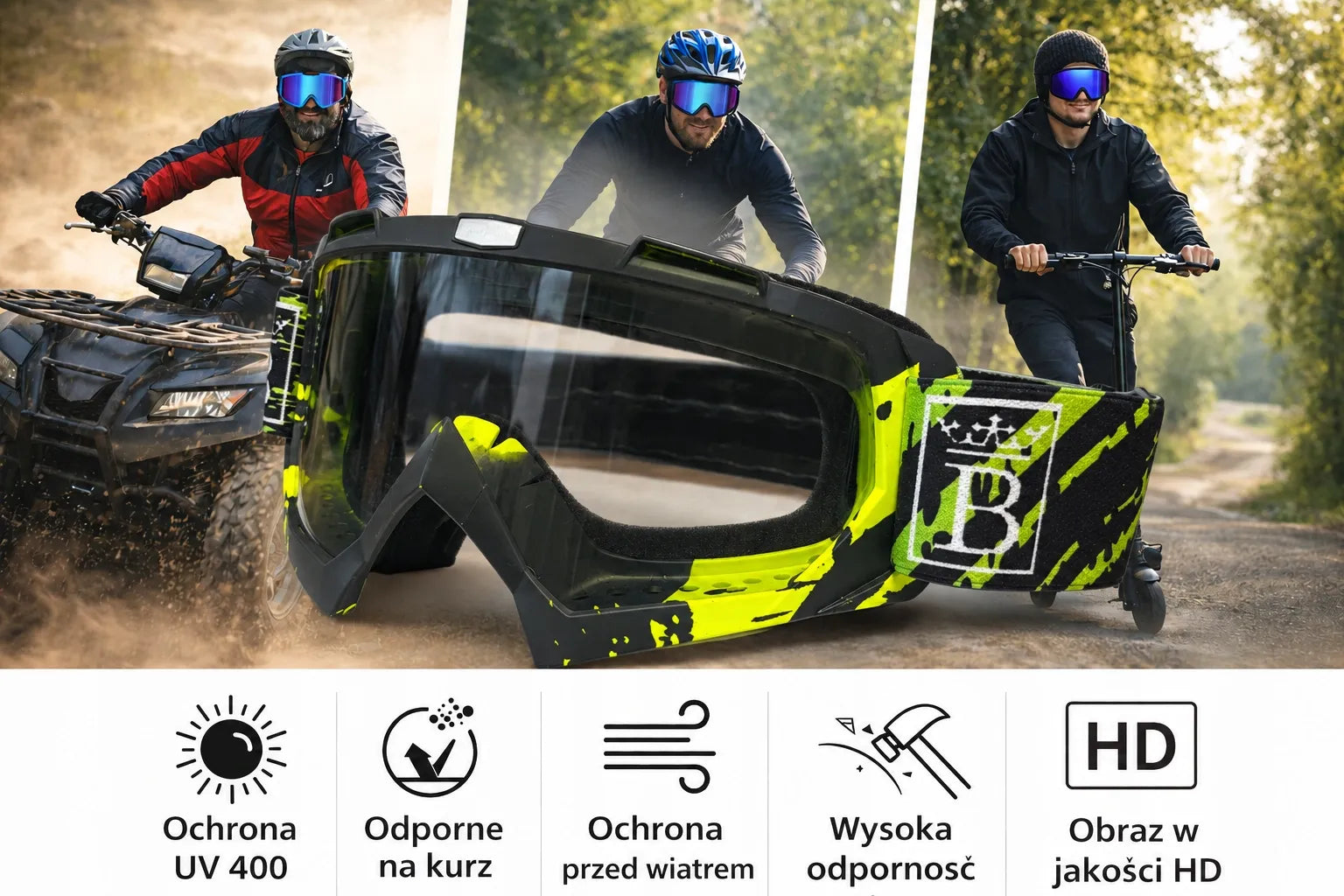 Vyriški ir moteriški apsauginiai akiniai - motociklams, keturračiams, paspirtukams, slidinėjimui, snieglentei, UV400
