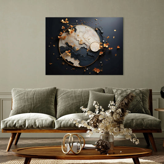 Wallarena paveikslas „Abstrakcija juodas marmuras“ ant drobės svetainei ir miegamajam, 120 × 80 cm