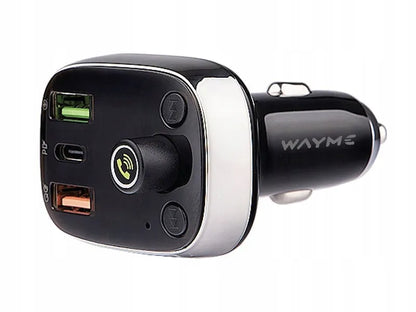WAYME FM siųstuvas 12/24V su USB-C PD QC4.0+ Auto-ID, voltmetru ir laisvų rankų įranga