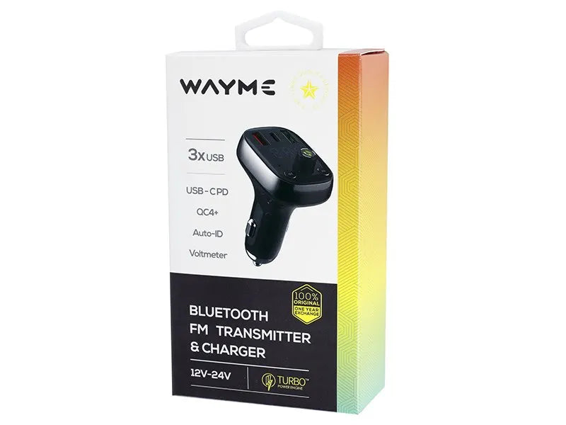 WAYME FM siųstuvas 12/24V su USB-C PD QC4.0+ Auto-ID, voltmetru ir laisvų rankų įranga
