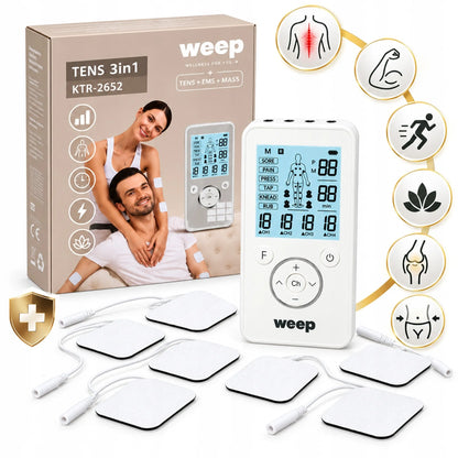 WEEP KTR-2652 medicininis TENS/EMS raumenų ir nervų elektrostimuliatorius, masažuoklis, 4 kanalų, 8 elektrodai