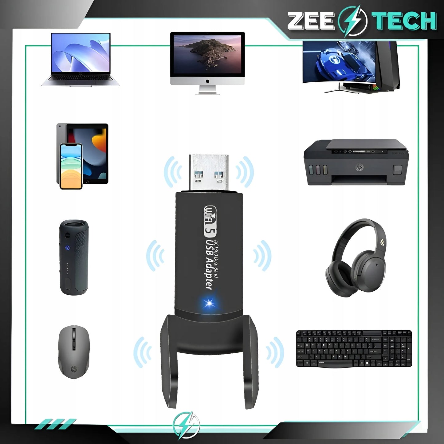 Wi-Fi tinklo plokštės adapteris USB 3.0 1300 Mbps 5 GHz 2 režimai AP
