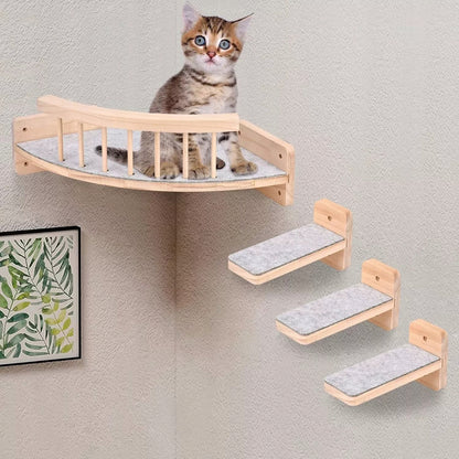 Sienelinis katės namelis su 3 laipteliais, laipiojimo siena ir braižykle