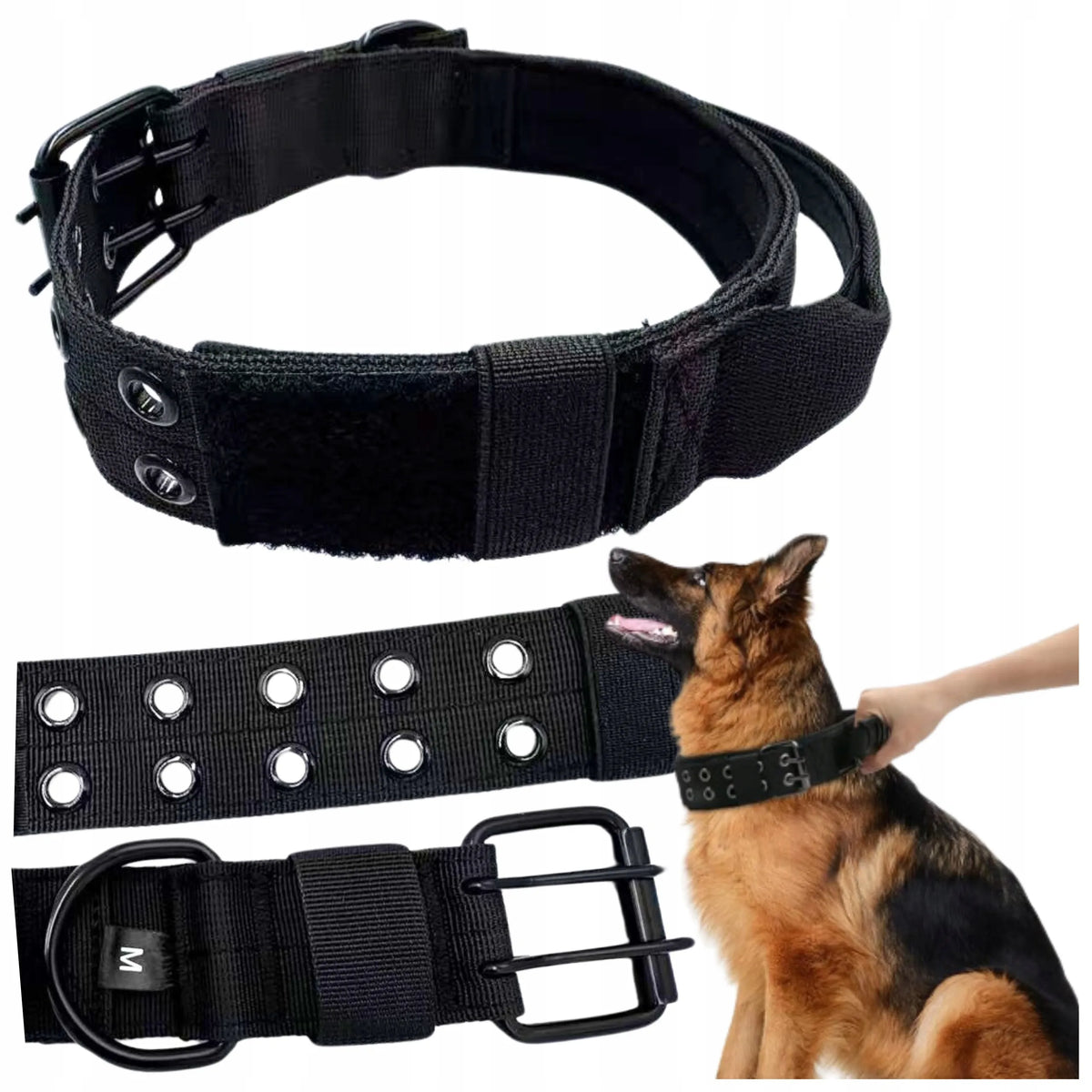 Wobell juodas reguliuojamas šuns antkaklis su rankena, platus ir tvirtas, XL, 54–64 cm