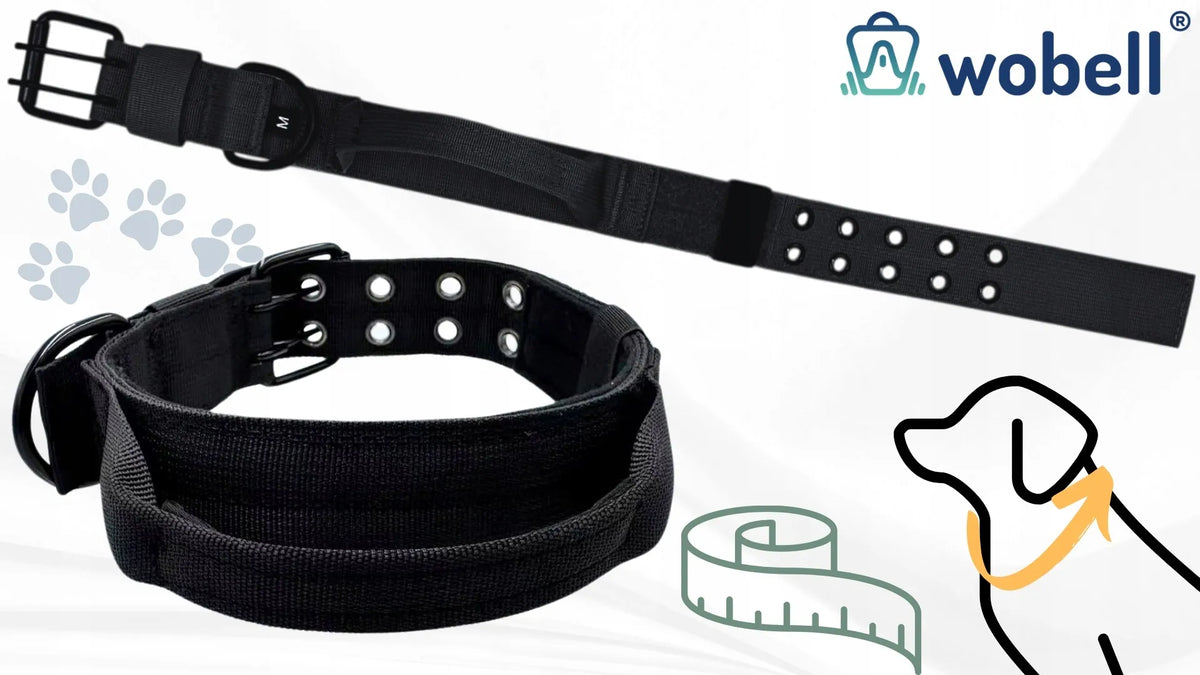 Wobell juodas reguliuojamas šuns antkaklis su rankena, platus ir tvirtas, XL, 54–64 cm