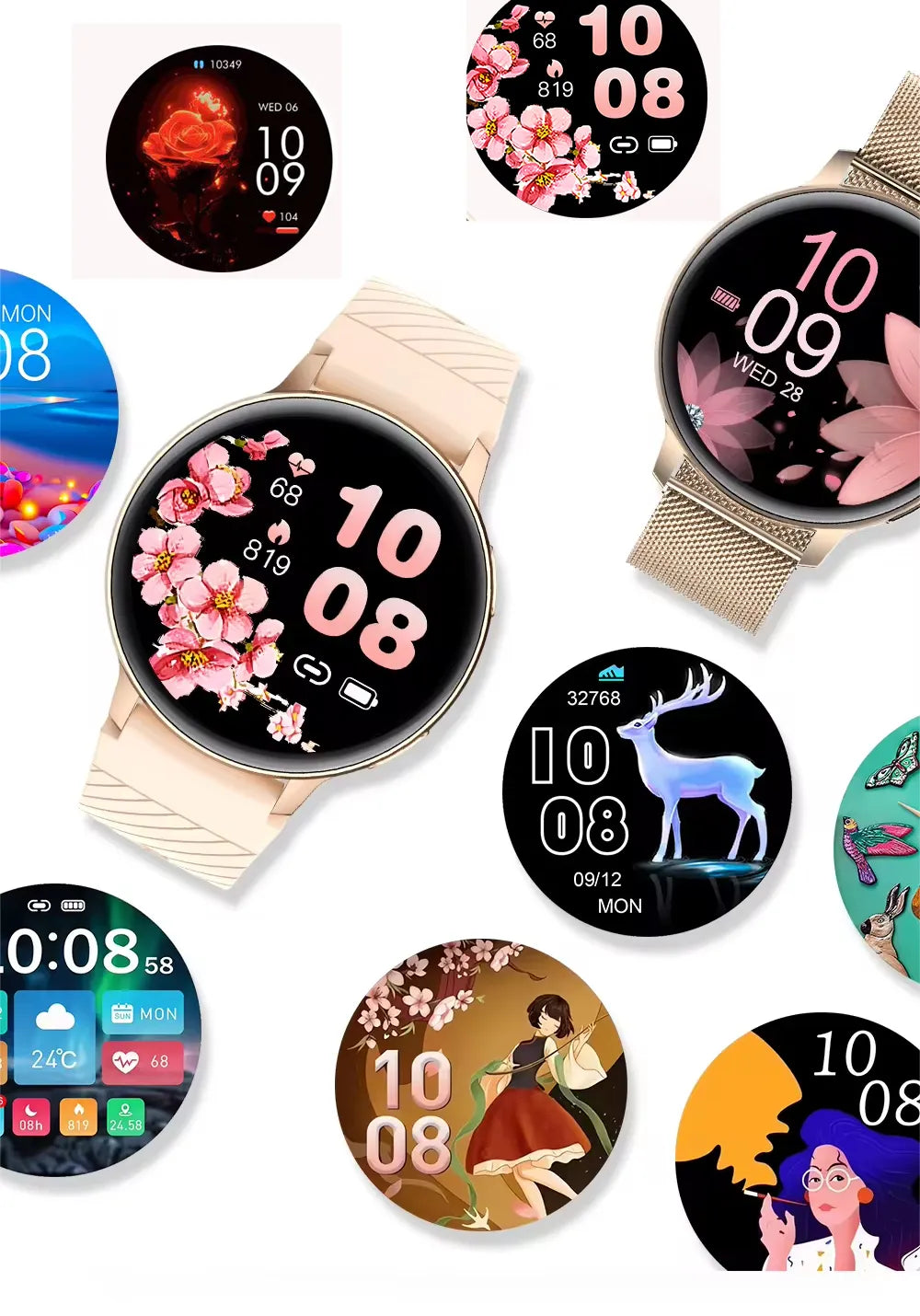 WonderWatch Sx5 moteriškas išmanusis laikrodis su skambučiais, pranešimais, pulso ir sporto funkcijomis