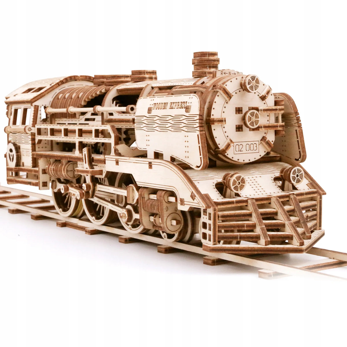 Wooden.City medinis mechaninis lokomotyvos modelis, 3D dėlionė, modeliavimas