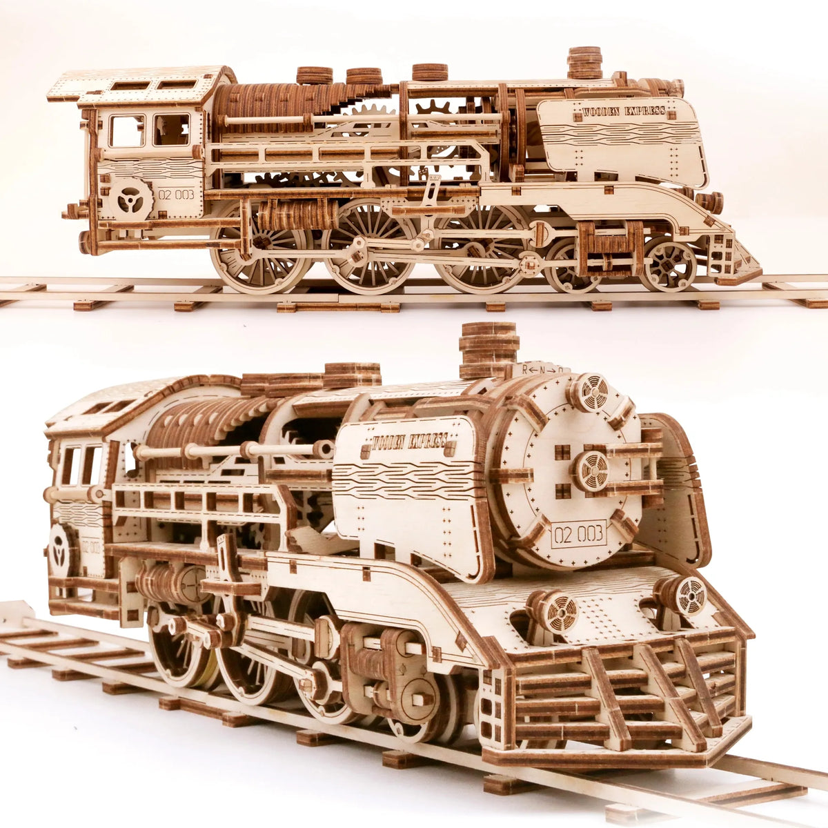 Wooden.City medinis mechaninis lokomotyvos modelis, 3D dėlionė, modeliavimas
