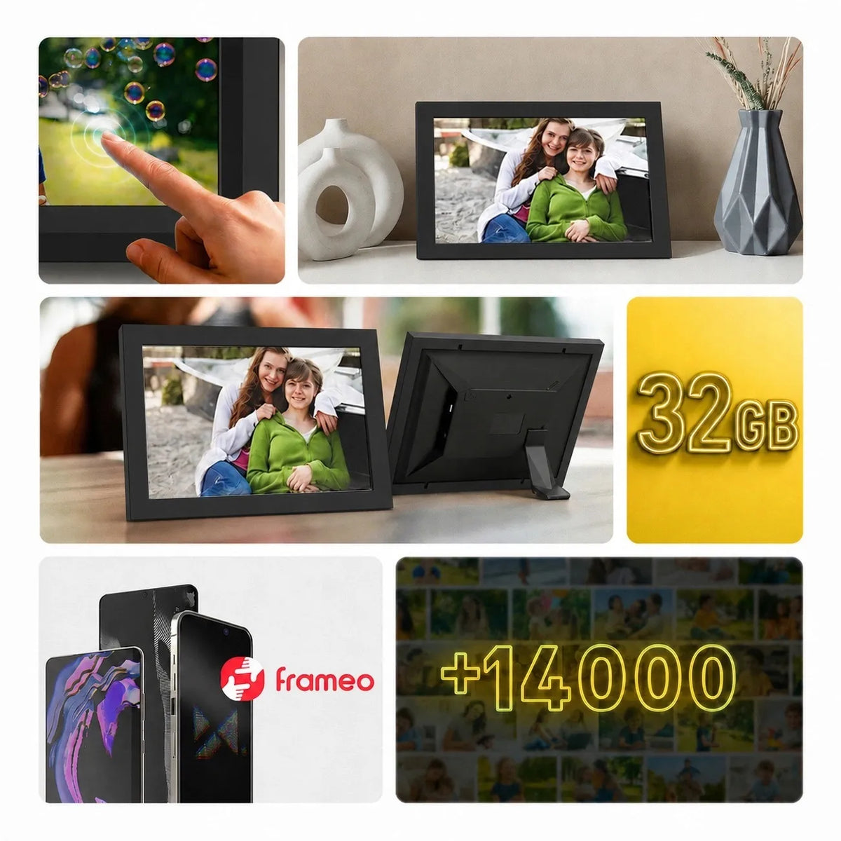 „Wozinsky“ skaitmeninis nuotraukų rėmelis 10,1″, jutiklinis IPS ekranas, „Frameo“, „Wi-Fi“, 32 GB, juodas