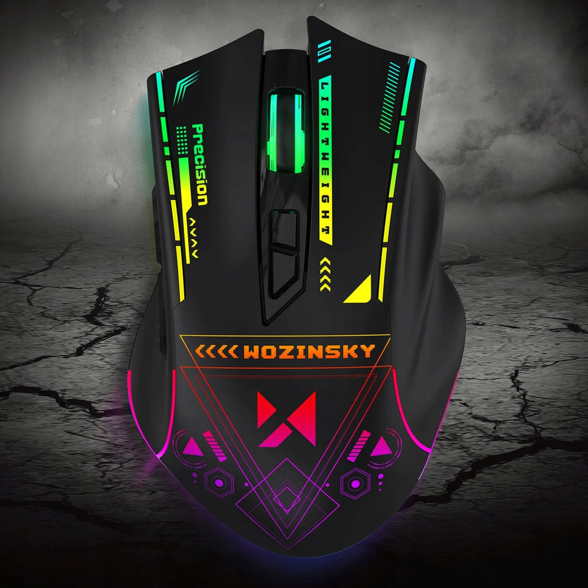 Wozinsky WMGB-3200 belaidė žaidimų pelė, RGB, 3200 dpi, 2,4 GHz, 400 mAh akumuliatorius, juoda