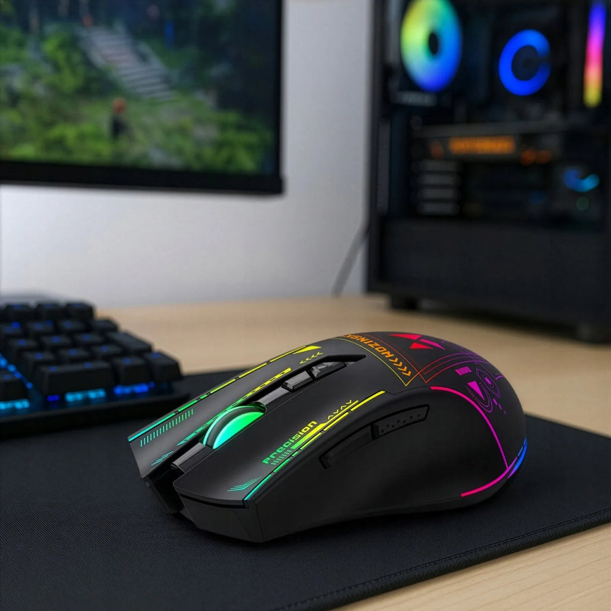 Wozinsky WMGB-3200 belaidė žaidimų pelė, RGB, 3200 dpi, 2,4 GHz, 400 mAh akumuliatorius, juoda