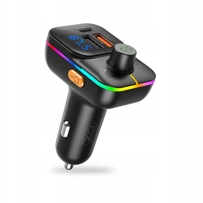 XO FM Bluetooth siųstuvas automobilinis įkroviklis 25W juodas + kabelio rinkinys