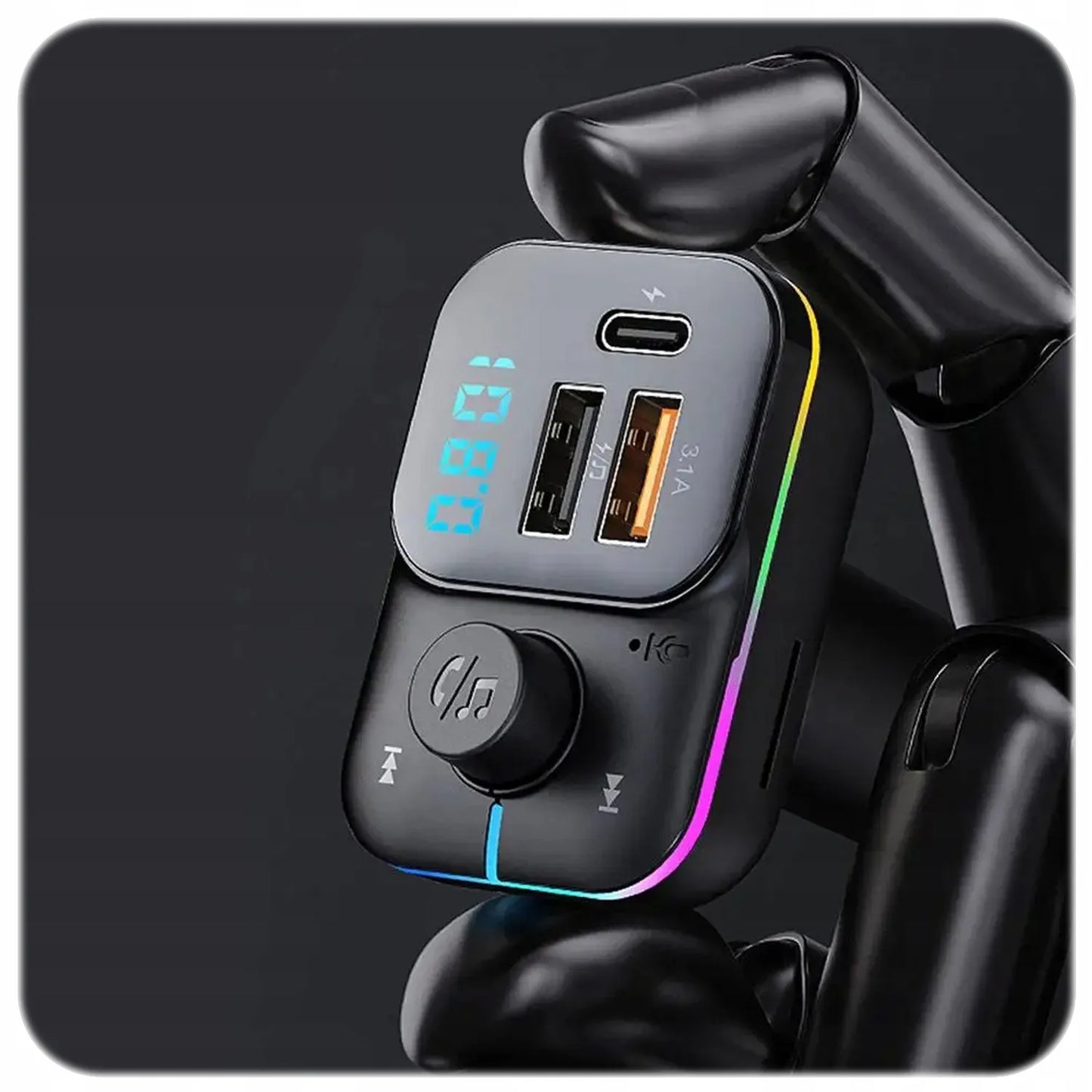 XO FM Bluetooth siųstuvas automobilinis įkroviklis 25W juodas + kabelio rinkinys
