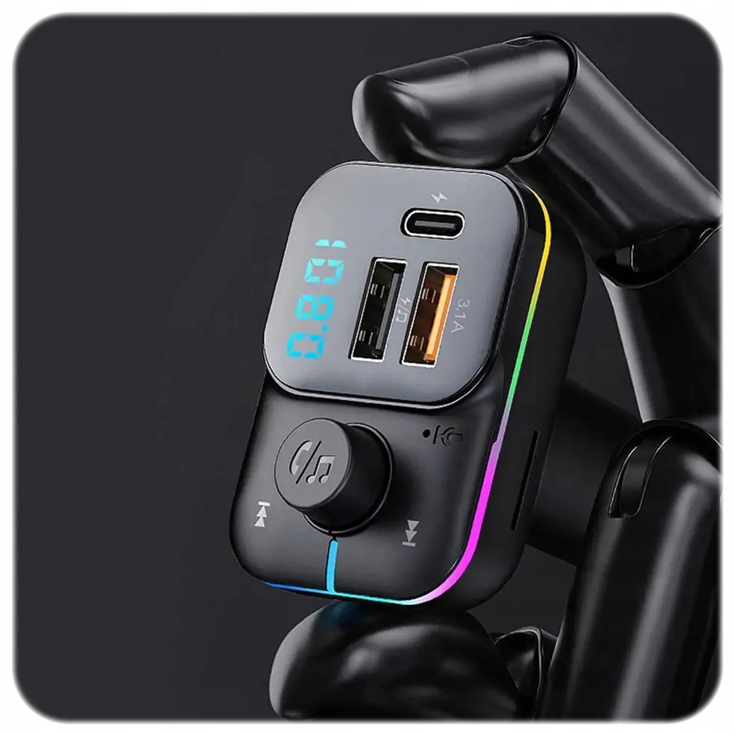 XO FM Bluetooth siųstuvas automobilinis įkroviklis 25W juodas + kabelio rinkinys