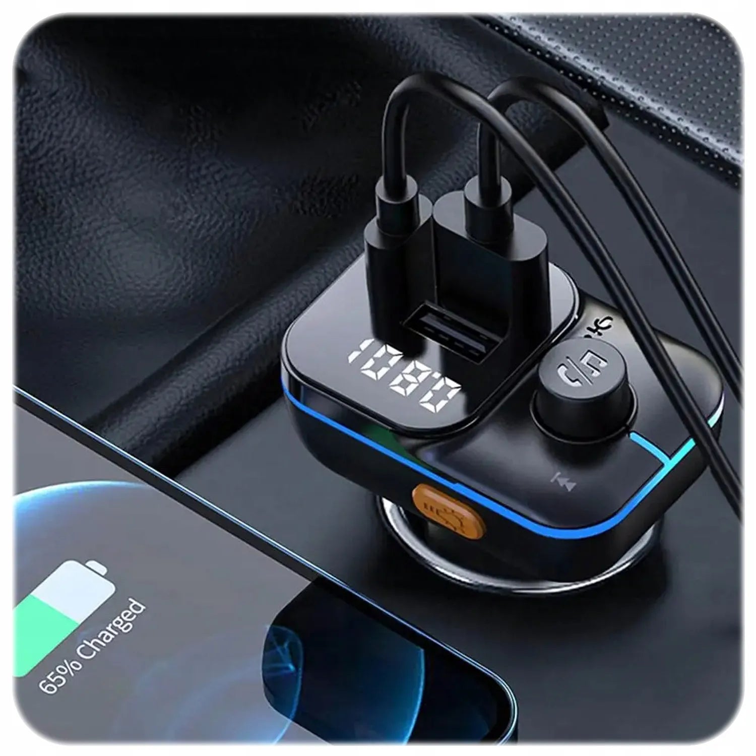 XO FM Bluetooth siųstuvas automobilinis įkroviklis 25W juodas + kabelio rinkinys