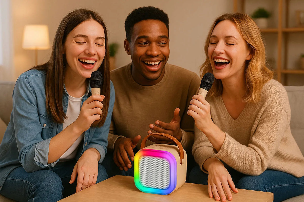 „Xtech“ nešiojamasis „Bluetooth“ RGB karaokės rinkinys su 2 mikrofonais, USB, SD ir 3,5 mm jungtimi