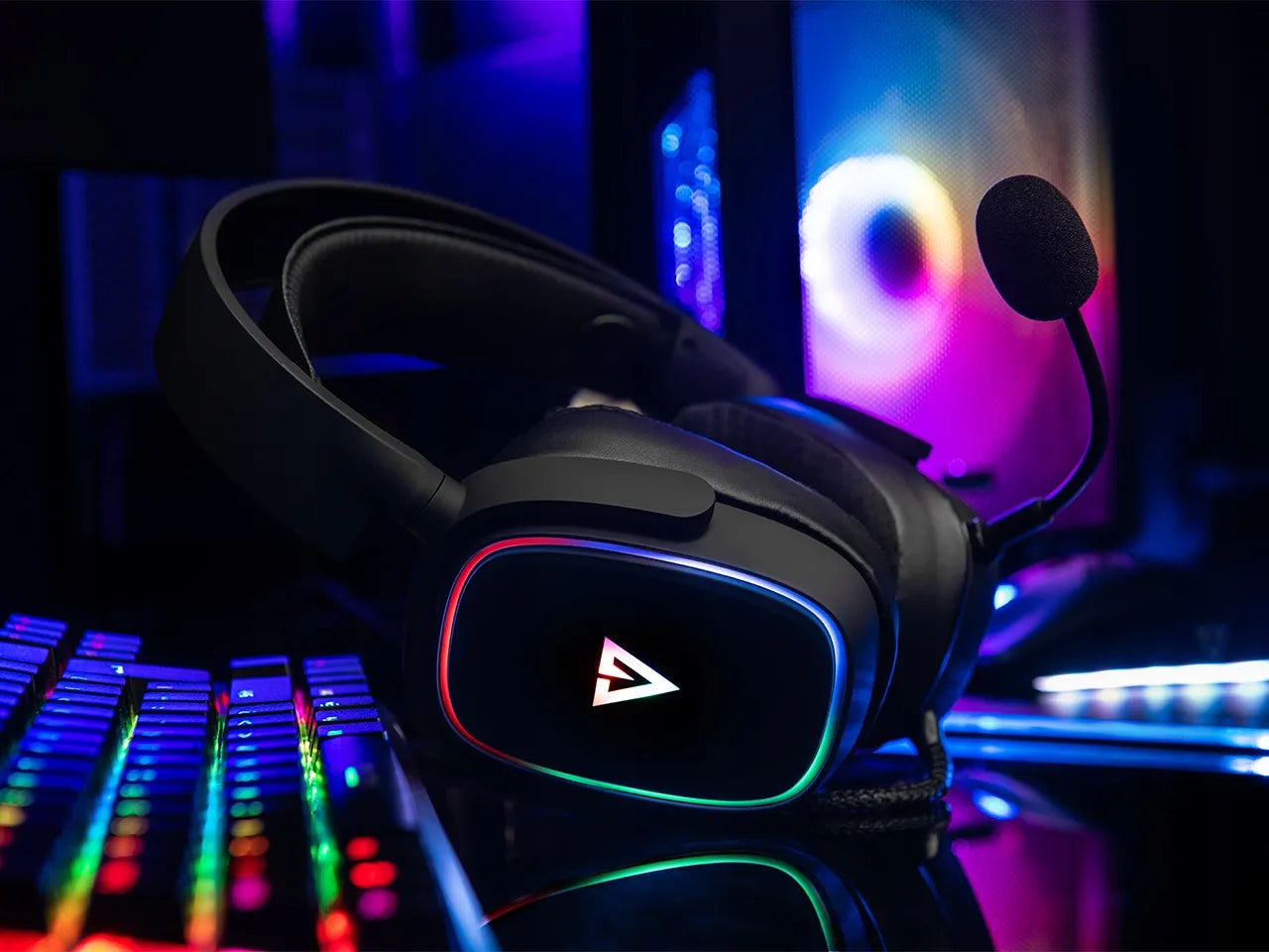 Žaidimų ausinės su mikrofonu MODECOM VOLCANO PROMETHEUS USB LED RGB