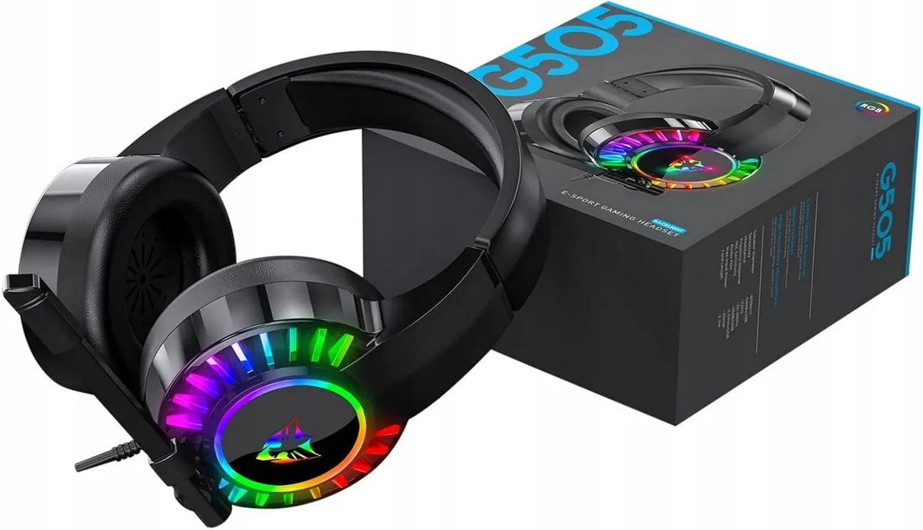 Žaidimų ausinės su mikrofonu, RGB LED apšvietimu, skirtos PC, PS4, PS5 ir Xbox