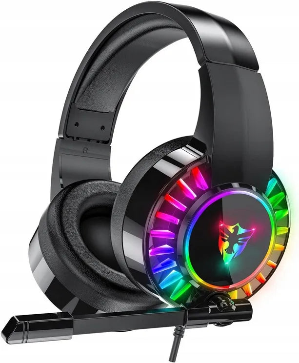 Žaidimų ausinės su mikrofonu, RGB LED apšvietimu, skirtos PC, PS4, PS5 ir Xbox