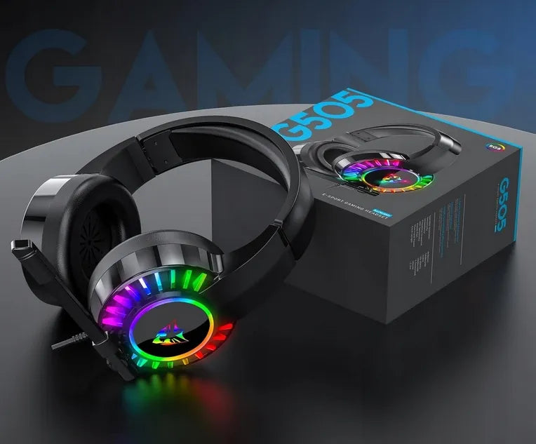 Žaidimų ausinės su mikrofonu, RGB LED apšvietimu, skirtos PC, PS4, PS5 ir Xbox