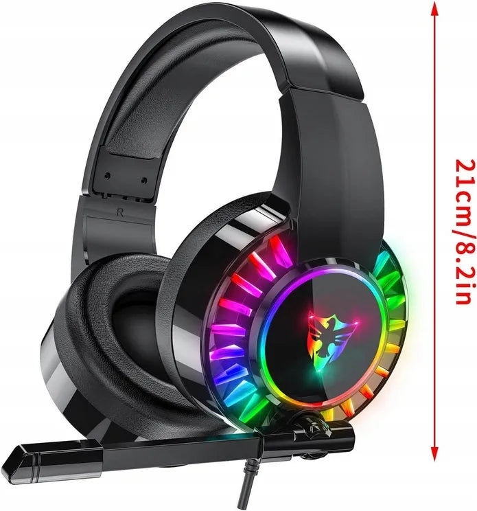 Žaidimų ausinės su mikrofonu, RGB LED apšvietimu, skirtos PC, PS4, PS5 ir Xbox